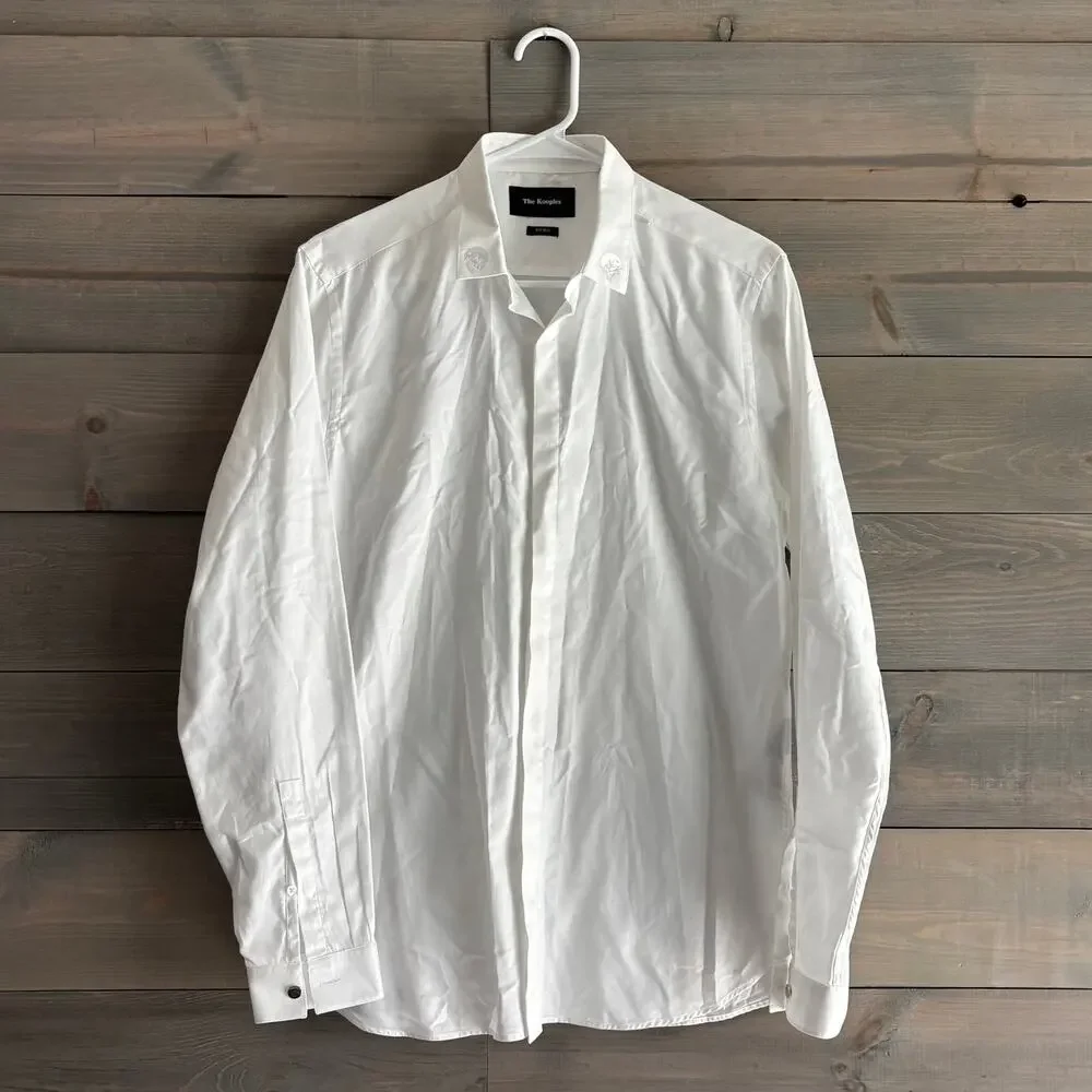 THE KOOPLES | White Fitted Shirt Tone-on-Tone Skeletons Embroidered Sz M